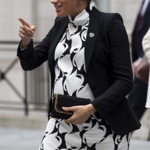 A l'occasion de la journée mondiale du droits des femmes, Meghan Markle (enceinte), duchesse de Sussex, a participé à une discussion conjointe avec le Trust "The Queen's Commonwealth" au King's College à Londres. Le 8 mars 2019