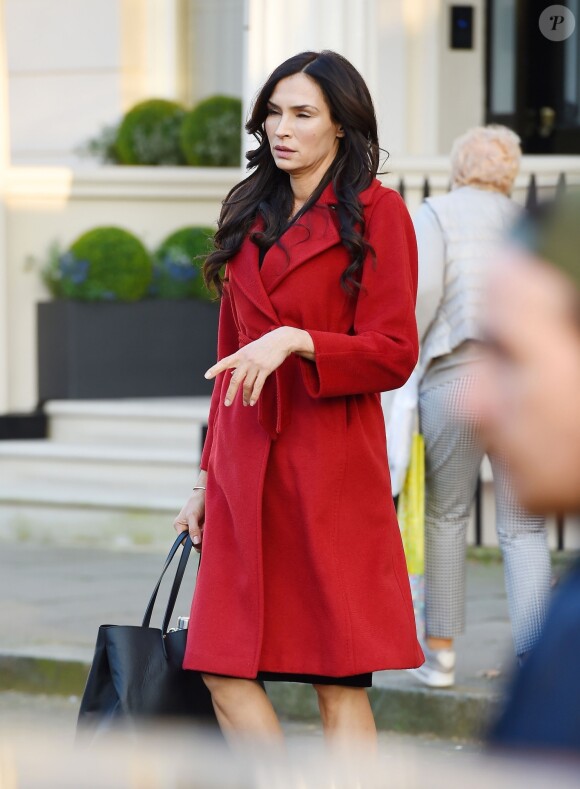 Exclusif - Famke Janssen sur le tournage du film The Capture à Londres le 27 février 2019.