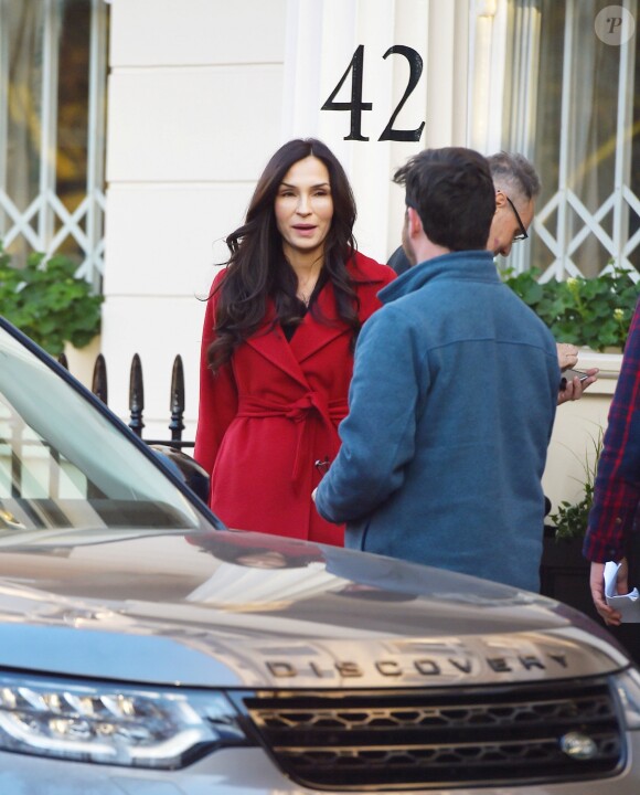 Exclusif - Famke Janssen sur le tournage du film The Capture à Londres le 27 février 2019.