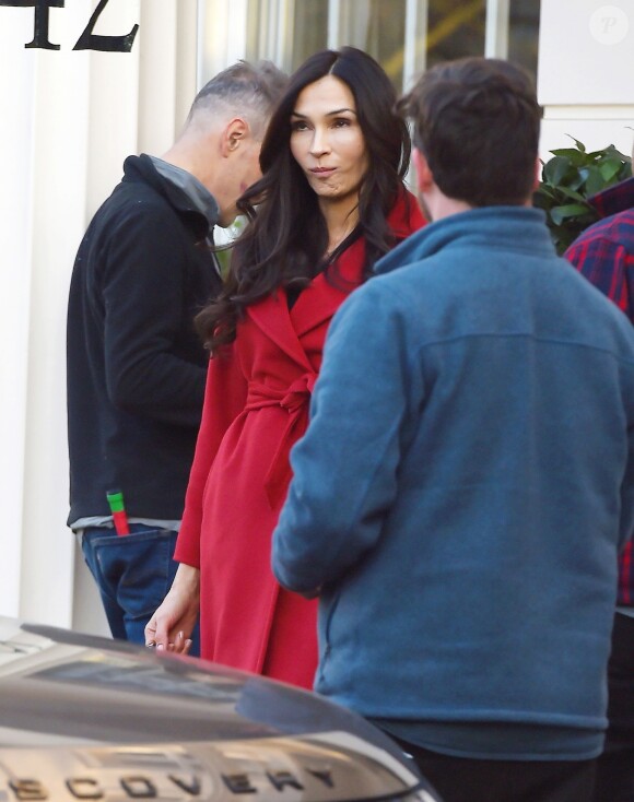 Exclusif - Famke Janssen sur le tournage du film The Capture à Londres le 27 février 2019.