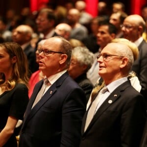 Exclusif - Le prince Albert II de Monaco lors de la cérémonie de remise des diplômes de secourisme de la Croix-Rouge monégasque à l'auditorium Rainier III à Monaco le 11 mars 2019. © Dylan Meiffreit/Nice Matin/Bestimage