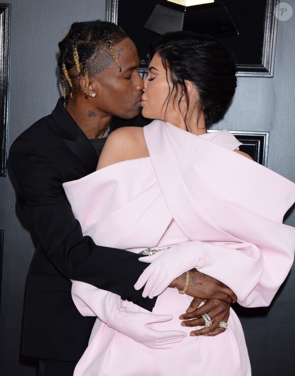 Travis Scott et sa compagne Kylie Jenner - Les célébrités arrivent à la 61ème soirée annuelle des GRAMMY Awards à Los Angeles, le 10 février 2019