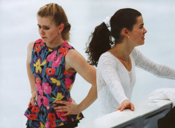 Tonya Harding et Nancy Kerrigan lors d'un entraînement aux Jeux olympiques de Lillehammer, 17 février 1994.