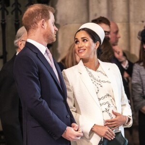 Le prince Harry, duc de Sussex, et Meghan Markle, duchesse de Sussex, enceinte - La famille royale britannique à la messe en l'honneur de la journée du Commonwealth à l'abbaye de Westminster à Londres, Royaume Uni, le 11 mars 2019.