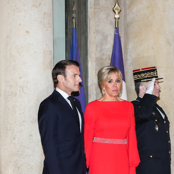 Le président de la République Emmanuel Macron et sa femme Brigitte Macron reçoivent le président de la République populaire de Chine XI Jinping et sa femme femme Peng Liyuan au palais de l'Elysée pour un dîner d'état, Paris, le 25 mars 2019. ©Dominique Jacovides / Bestimage