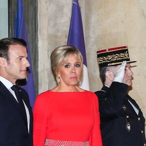 Le président de la République Emmanuel Macron et sa femme Brigitte Macron reçoivent le président de la République populaire de Chine XI Jinping et sa femme femme Peng Liyuan au palais de l'Elysée pour un dîner d'état, Paris, le 25 mars 2019. ©Dominique Jacovides / Bestimage