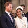 Le prince Harry, duc de Sussex, et Meghan Markle, duchesse de Sussex, lors de la messe en l'honneur de la journée du Commonwealth à l'abbaye de Westminster à Londres, Royaume Uni, le 11 mars 2019.