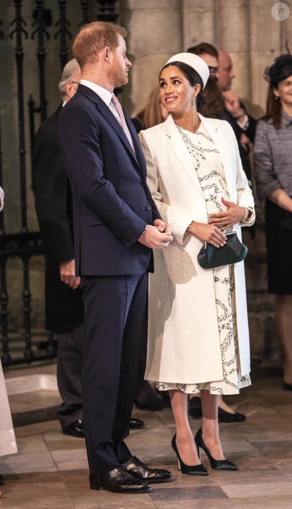 Le prince Harry, duc de Sussex, et Meghan Markle, duchesse de Sussex, lors de la messe en l'honneur de la journée du Commonwealth à l'abbaye de Westminster à Londres, Royaume Uni, le 11 mars 2019.