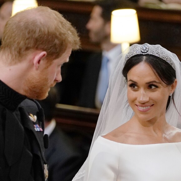 Le prince Harry et Meghan Markle lors de leur mariage, à la chapelle Saint-George au château de Windsor, Royaume Uni, le 19 mai 2018.