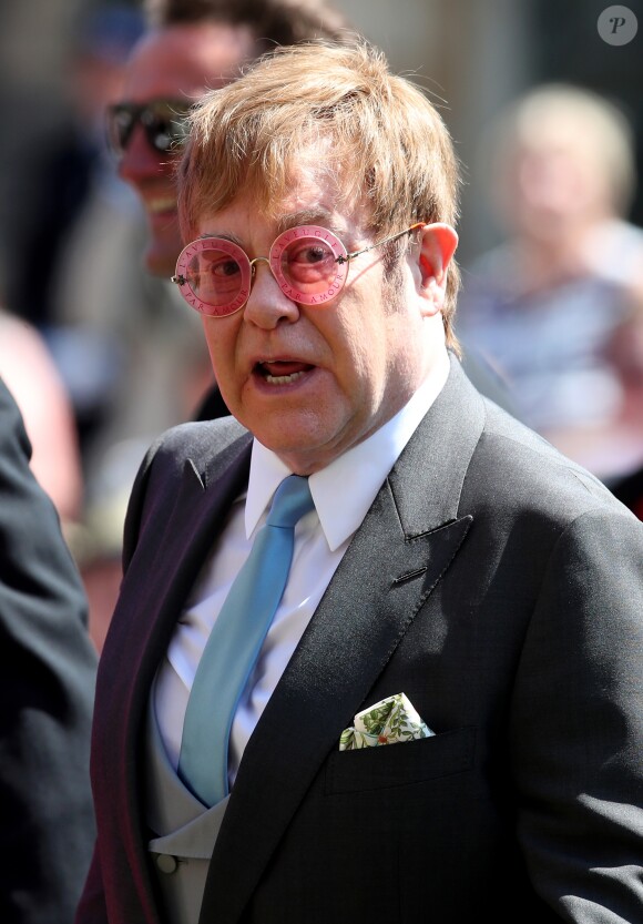 Elton John au château de Windsor, Royaume Uni, le 19 mai 2018, lors du mariage de Meghan Markle et du prince Harry.