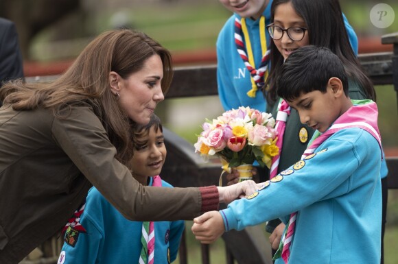 Catherine (Kate) Middleton, duchesse de Cambridge, se rend au siège des scouts de Gilwell Park pour en apprendre davantage sur leur nouvelle organisation et leur mode de vie. Cette organisation scout est destinée aux jeunes enfants, la visite célèbre également le centième anniversaire du parc Gilwell. Londres, le 28 mars 2019