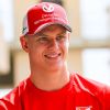 Mick Schumacher en conférence de presse après avoir finit 2ème des essais privés de F1 dans la Ferrari SF90 sur circuit de Sakhir, à Bahreïn, le 2 avril 2019.