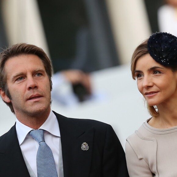 Le prince Emmanuel Philibert de Savoie et la princesse Clotilde de Savoie (Clotilde Courau) - Arrivées a la cathedrale pour le mariage religieux du prince Guillaume de Luxembourg et de la comtesse Stephanie de Lannoy a Luxembourg, le 20 octobre 2012.