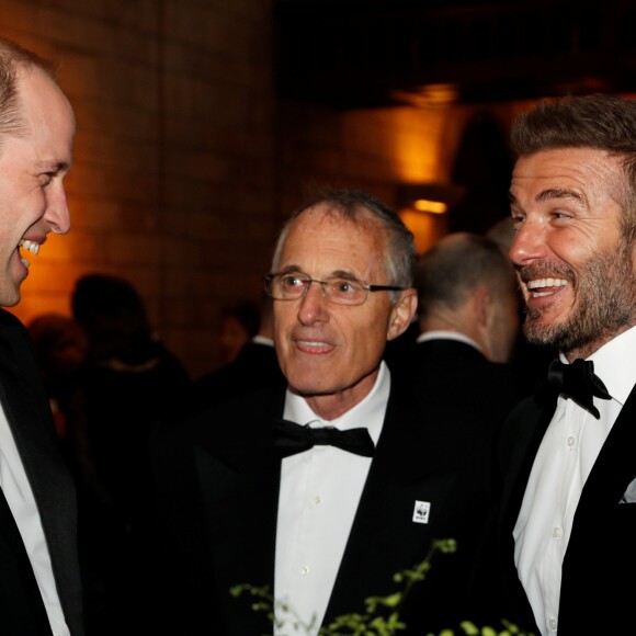 Le prince William, duc de Cambridge, David Beckham lors de la première de la série Netflix "Our Planet" au Musée d'Histoires Naturelles à Londres, le 4 avril 2019.
