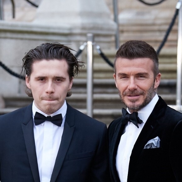 David Beckham et son fils Brooklyn à la première de la série Netflix "Our Planet" au Musée d'Histoires Naturelles à Londres, le 4 avril 2019.