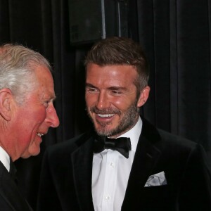 Le prince Charles, prince de Galles, David Beckham et son fils Brooklyn lors de la première de la série Netflix "Our Planet" au Musée d'Histoires Naturelles à Londres, le 4 avril 2019.