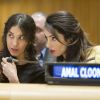 Amal Alamuddin Clonney, enceinte, demande au gouvernement Irakien et aux pays de l'ONU de sévir contre Daesh lors d'un discours à l'ONU à New York le 9 mars 2017.