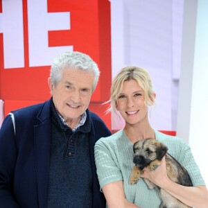 Exclusif - Claude Lelouch et Hélène Gateau et son chien Colonel - Enregistrement de l'émission "Vivement Dimanche" présentée par M. Drucker à Paris le 8 avril 2019 et qui sera diffusée le 14 avril. © Guillaume Gaffiot/Bestimage