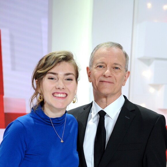 Exclusif - Stijntje Booij et Francis Huster - Enregistrement de l'émission "Vivement Dimanche" présentée par M. Drucker à Paris le 8 avril 2019 et qui sera diffusée le 14 avril. © Guillaume Gaffiot/Bestimage