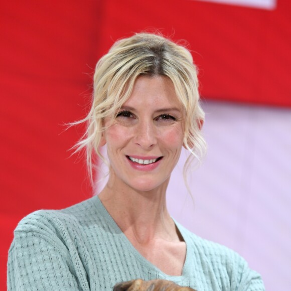 Exclusif - Hélène Gateau et son chien Colonel - Enregistrement de l'émission "Vivement Dimanche" présentée par M. Drucker à Paris le 8 avril 2019 et qui sera diffusée le 14 avril. © Guillaume Gaffiot/Bestimage