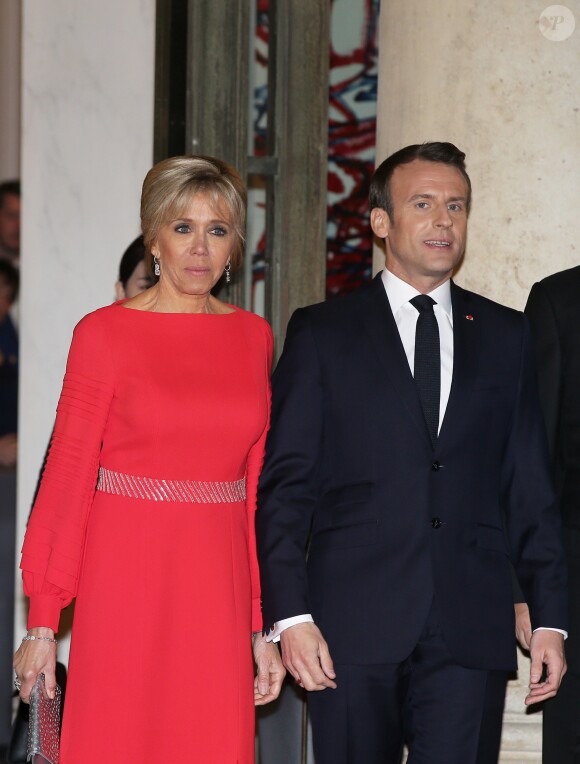 Le président de la République française Emmanuel Macron et sa femme la Première Dame Brigitte Macron - Dîner d'Etat du président de la République française en l'honneur du président de la République populaire de Chine lors de sa visite d'Etat en France du 24 au 26 mars 2019, au Palais de l'Elysée, à Paris, France, le 25 mars 2019. © Dominique Jacovides/Bestimage
