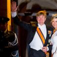 Le roi Willem-Alexander des Pays-Bas et la reine Maxima des Pays-Bas lors du dîner de gala annuel en l'honneur du corps diplomatique au palais royal à Amsterdam le 9 avril 2019.