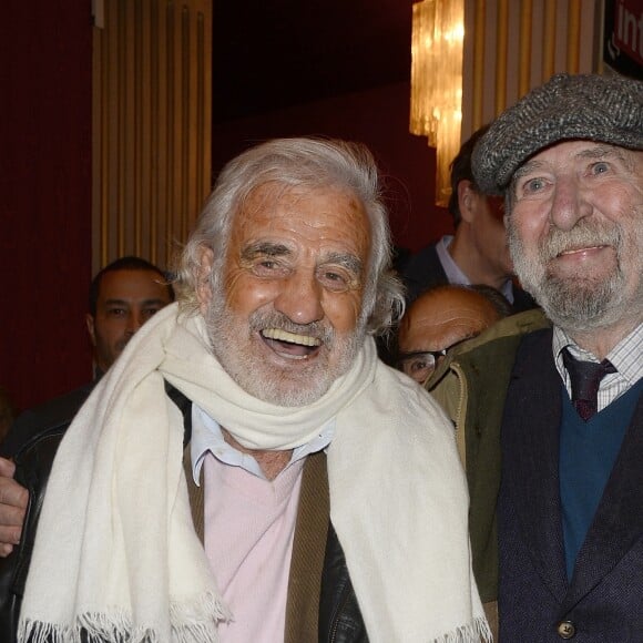 Jean-Paul Belmondo et Jean-Pierre Marielle à la générale de la pièce "A torts et à raison" au théâtre Hébertot à Paris le 25 janvier 2016. © Coadic Guirec/Bestimage