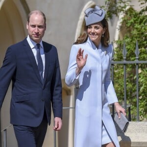 Le prince William, duc de Cambridge, et Catherine (Kate) Middleton, duchesse de Cambridge, à la sortie de la messe de Pâques à la chapelle Saint-Georges du château de Windsor, le 21 avril 2019.