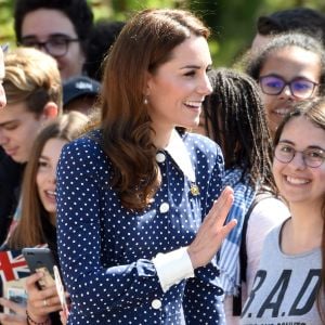 Catherine (Kate) Middleton, duchesse de Cambridge, se rend au Bletchley Park pour assister à l'inauguration d'une exposition dans un bâtiment récemment rénové du Teleprinter Building, à l'occasion de son 75e anniversaire du débarquement. Bletchley, 14 mai 2019.