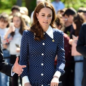 Catherine (Kate) Middleton, duchesse de Cambridge, se rend au Bletchley Park pour assister à l'inauguration d'une exposition dans un bâtiment récemment rénové du Teleprinter Building, à l'occasion de son 75e anniversaire du débarquement. Bletchley, 14 mai 2019.