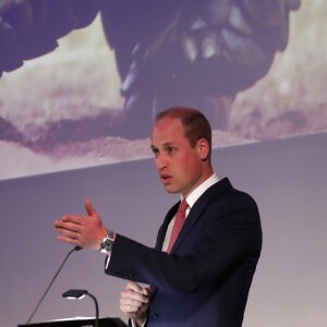 Le prince William, duc de Cambridge, lors d'une réunion conjointe des forces spéciales de United for Wildlife pour le secteur financier et des transports visant à lutter contre le commerce illégal d'espèces sauvages, à la Royal Geographical Society de Londres, le 14 mai 2019.