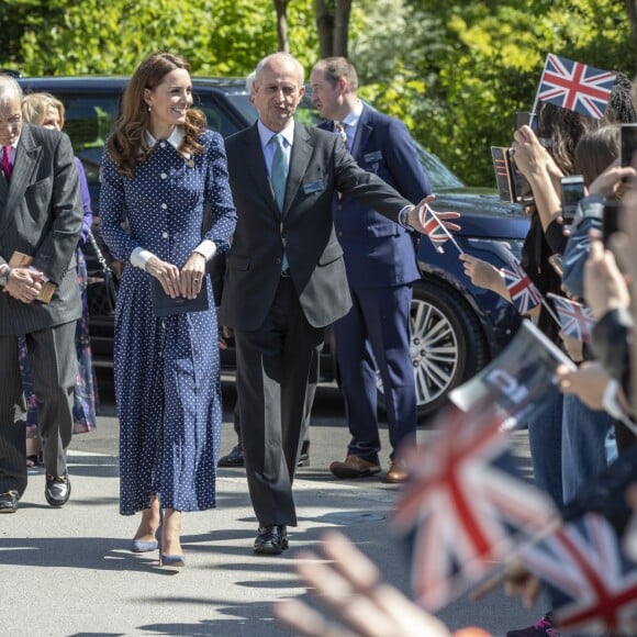 Catherine (Kate) Middleton, duchesse de Cambridge, se rend au Bletchley Park pour assister à l'inauguration d'une exposition dans un bâtiment récemment rénové du Teleprinter Building, à l'occasion de son 75e anniversaire du débarquement. Bletchley, 14 mai 2019.