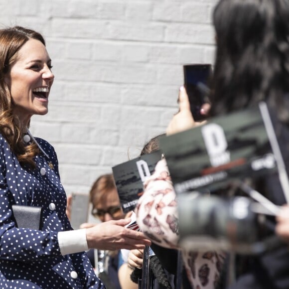 Catherine (Kate) Middleton, duchesse de Cambridge, se rend au Bletchley Park pour assister à l'inauguration d'une exposition dans un bâtiment récemment rénové du Teleprinter Building, à l'occasion de son 75e anniversaire du débarquement. Bletchley, 14 mai 2019.