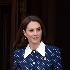 Catherine (Kate) Middleton, duchesse de Cambridge, se rend au Bletchley Park pour assister à l'inauguration d'une exposition dans un bâtiment récemment rénové du Teleprinter Building, à l'occasion de son 75e anniversaire du débarquement. Bletchley, 14 mai 2019.