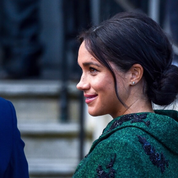 Meghan Markle, duchesse de Sussex, enceinte, à la sortie de Canada House après une cérémonie pour la Journée du Commonwealth à Londres le 11 mars 2019.