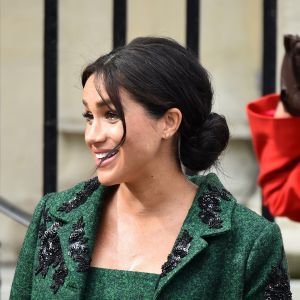 Meghan Markle, duchesse de Sussex, enceinte, à la sortie de Canada House après une cérémonie pour la Journée du Commonwealth à Londres le 11 mars 2019.