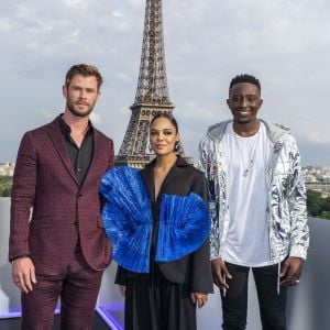 Chris Hemsworth, Tessa Thompson et Ahmed Sylla au photocall du film "Men In Black International" à la Cité de l'architecture et du patrimoine à Paris le 4 juin 2019. © Olivier Borde/Bestimage