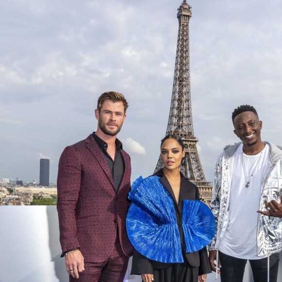 Chris Hemsworth, Tessa Thompson et Ahmed Sylla au photocall du film "Men In Black International" à la Cité de l'architecture et du patrimoine à Paris le 4 juin 2019. © Olivier Borde/Bestimage