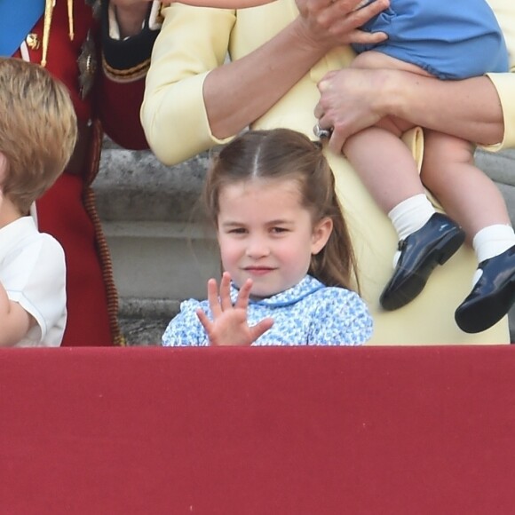 Le prince Louis de Cambridge, troisième enfant du prince William et de Kate Middleton, duchesse de Cambridge, assistait pour la première fois le 8 juin 2019 à la parade Trooping the Colour, depuis le balcon du palais de Buckingham à Londres.