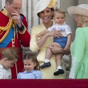 Le prince Louis de Cambridge, troisième enfant du prince William et de Kate Middleton, duchesse de Cambridge, assistait pour la première fois le 8 juin 2019 à la parade Trooping the Colour, depuis le balcon du palais de Buckingham à Londres.