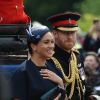 Meghan Markle, duchesse de Sussex, et le prince Harry, duc de Sussex, lors de la parade Trooping the Colour 2019 au palais de Buckingham, à Londres, le 8 juin 2019.