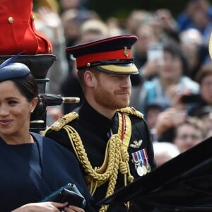 Meghan Markle, duchesse de Sussex, et le prince Harry, duc de Sussex, lors de la parade Trooping the Colour 2019 au palais de Buckingham, à Londres, le 8 juin 2019.