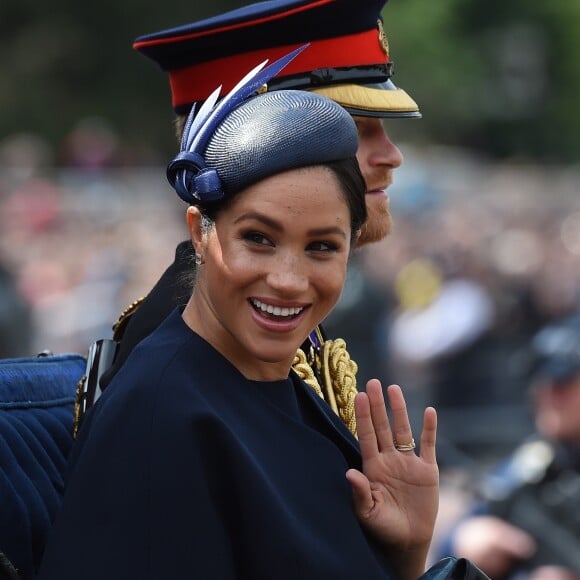 Meghan Markle, duchesse de Sussex, et le prince Harry, duc de Sussex, lors de la parade Trooping the Colour 2019 au palais de Buckingham, à Londres, le 8 juin 2019.