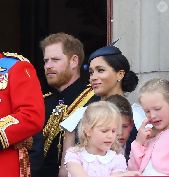 Meghan Markle, duchesse de Sussex, et le prince Harry, duc de Sussex, lors de la parade Trooping the Colour 2019 au palais de Buckingham, à Londres, le 8 juin 2019.