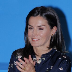 La reine Letizia d'Espagne (en robe Massimo Dutti) lors de la cérémonie de remise des Prix du comité espagnol de l'UNICEF 2019 le 11 juin 2019 au siège du Conseil supérieur de la recherche scientifique à Madrid.