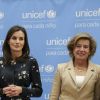La reine Letizia d'Espagne (en robe Massimo Dutti) lors de la cérémonie de remise des Prix du comité espagnol de l'UNICEF 2019 le 11 juin 2019 au siège du Conseil supérieur de la recherche scientifique à Madrid.