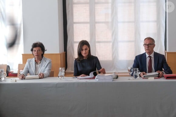 La reine Letizia d'Espagne (haut Mango, pantalon Hugo Boss) présidait à la réunion du patronage de la résidence étudiante à Madrid le 6 juin 2019. © Antonio Navia / Panoramic / Bestimage