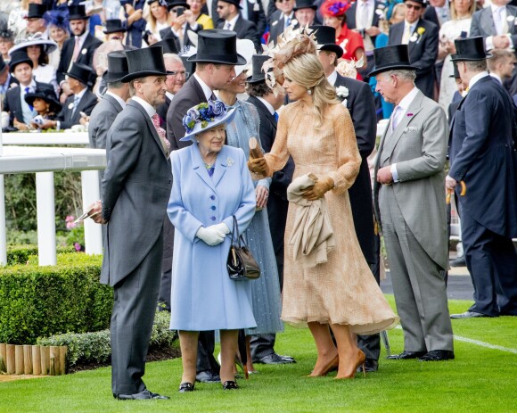 La reine Elizabeth II d'Angleterre, la reine Maxima des Pays-bas, le roi Willem Alexander au Royal Ascot le 18 juin 2019.