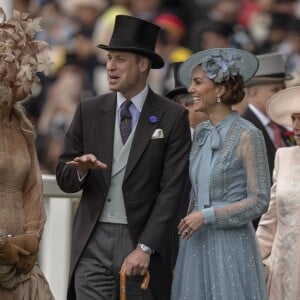 La reine Maxima des Pays-Bas, le prince William, duc de Cambridge, Kate Middleton, duchesse de Cambridge, au Royal Ascot le 18 juin 2019.