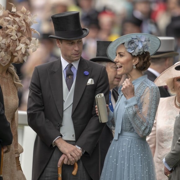 La reine Maxima des Pays-Bas, le prince William, duc de Cambridge, Kate Middleton, duchesse de Cambridge, au Royal Ascot le 18 juin 2019.